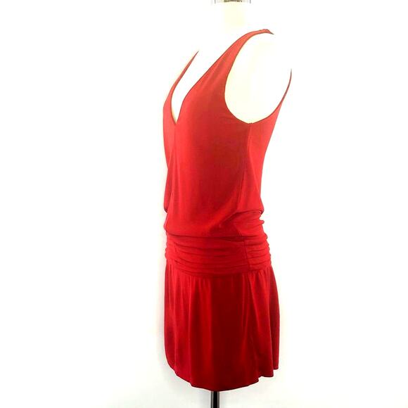 Haute Hippie Size S Crimson Crush Cowl Sleeve Deep V Asymmetric Mini Dress - Picture 4 of 11